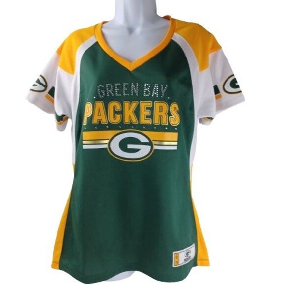 NFL Green Bay Packer V-Neck Short Sleeve Women Size M Green Majestic Jersey - Picture 1 of 12